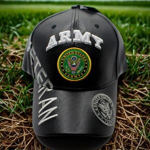 U.S. Army Veteran Faux Leather Hat – Veteran Army Adjustable Baseball Cap– Military Hat for Army Vets. Gift for Dad. US Army Hat. Army Cap