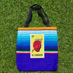 El Corazon Small Sarape Bag. Mexican Sarape Bag. Serape The Heart Bag. Cute bag 7 by 7 inch. Bolsa del Corazon. Cute Loteria El Corazon Bag