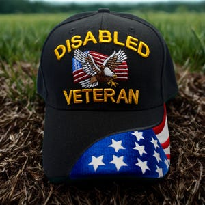 Disabled Veteran Hat. Disabled US Veteran Hat. Embroidered Veteran Black Cap – Military Baseball Hat for Vets. Veteran Cap. Army, USAF, Navy