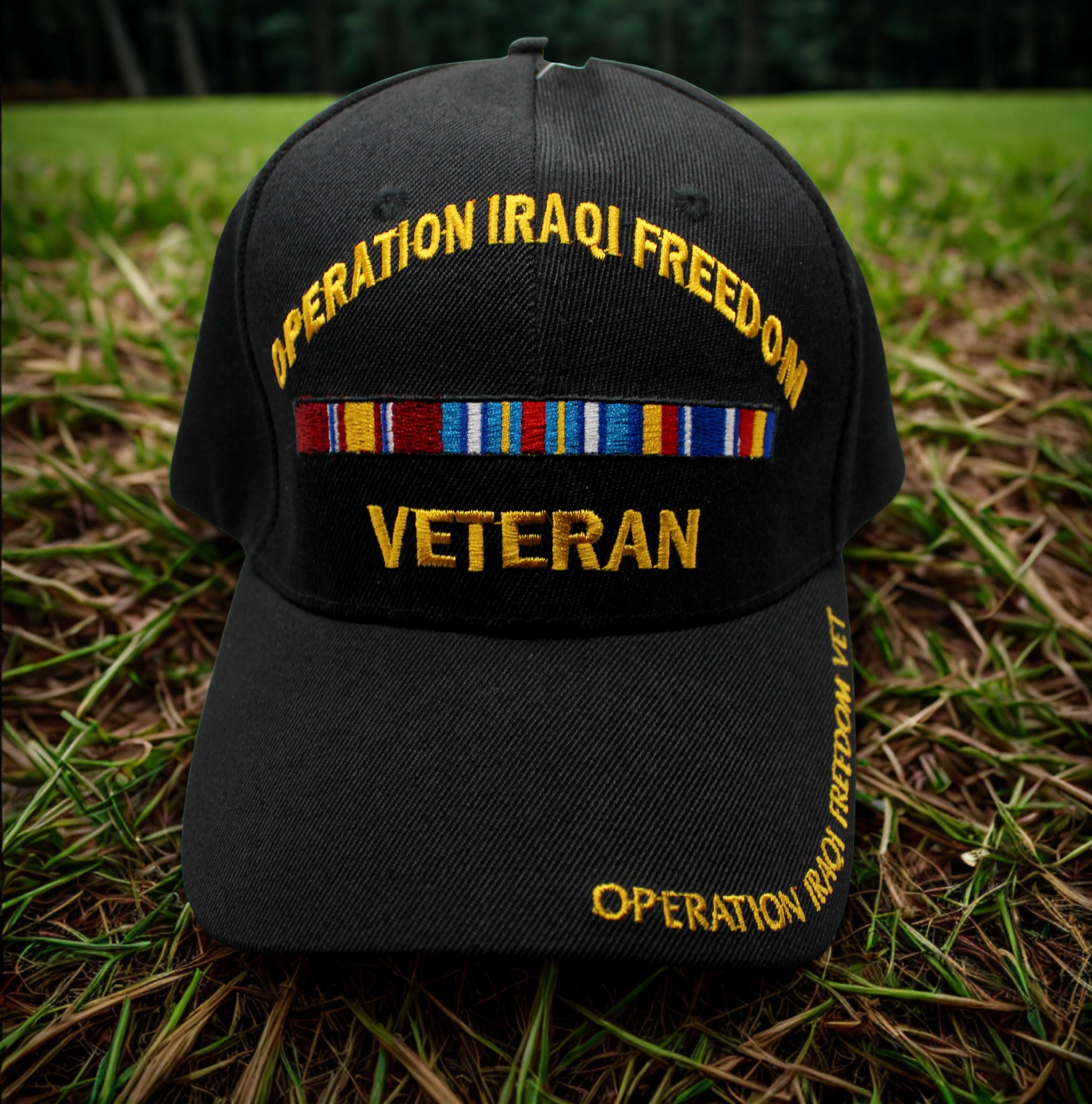 Operation Iraqi Freedom Veteran Hat. Black Adjustable Cap With
