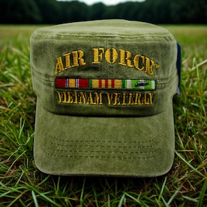 Air Force Vietnam Veteran Hat – Green Military Style Cap. Military Hat for Vietnam Vets. Unisex Cap. Gift for Dad. USAF Vietnam War Vet Hat