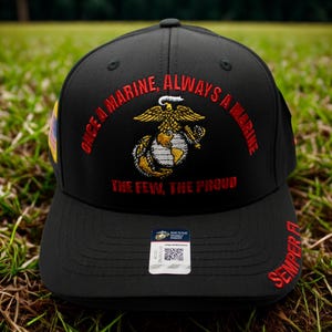 U.S. Marine Corps Hat – “Once a Marine Always a Marine” Black Hat. U.S Marine Corps The Few The Proud Hat. Gift for Dad. USMC Cap. US Marine