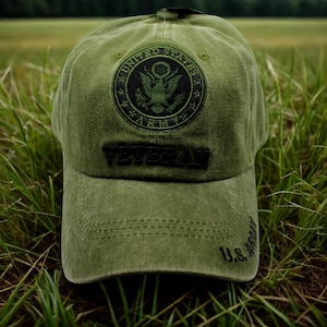 U.S Army Veteran Hat. US Army Green Cap. Army Veteran Adjustable Baseball Cap. Military Hat for Army Vets. U.S Army 250th Anniversary Cap