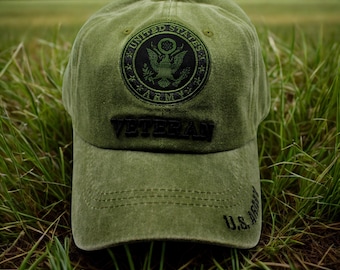 U.S Army Veteran Hat. US Army Green Cap. Army Veteran Adjustable Baseball Cap. Military Hat for Army Vets. U.S Army 250th Anniversary Cap