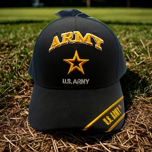 U.S Army Hat. US Army Black Cap. Army Star Adjustable Baseball Cap. Military Hat for Army Vets. Gift for Dad. U.S Army 250th Anniversary Cap