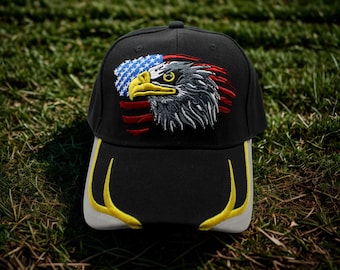 Örnhatt. Patriotisk svart hatt från vithövdad havsörn. Broderad keps från American Eagle. USA-hatt. Veterangåva. USA-hatt. Amerikansk stolthetskeps. Frihetshatt