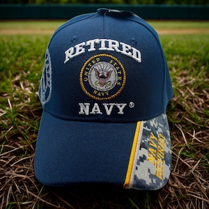 US Navy Retired Hat. Embroidered US Navy Retired Cap. Military US Navy Baseball Hat for Veterans. Patriotic Cap. Gift for Dad. Navy Blue Cap