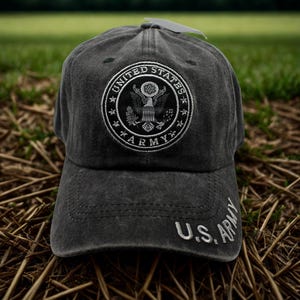 U.S Army Hat. US Army Black Cap. Army Adjustable Baseball Cap. Military Hat for Army Vets. Army 250th Anniversary Cap. US Army Veteran Hat