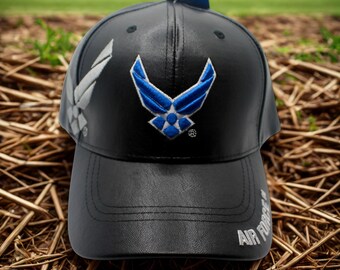USAF Faux Leather Hat. U.S Air Force Baseball Cap. Military Hat for Air force Seal Hat. Gift for Dad. US Air Force Hat. USAF Emblem Hat