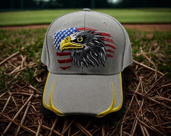Gorra de águila. Gorra gris con águila patriótica. Gorra de béisbol bordada con águila y bandera americanas. Regalo para veteranos de EE. UU. Gorra de EE. UU. Regalo para el Día del Padre. Gorra de papá