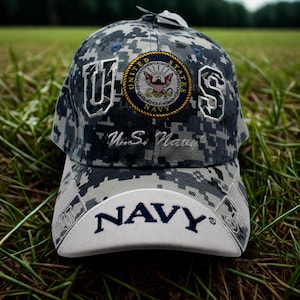 アメリカ海軍の帽子。刺繍入りのアメリカ海軍迷彩キャップ。海軍退役