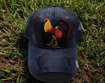 Boné El Gallo. Boné de beisebol com galo – Boné mexicano El Gallo azul bordado – Fecho ajustável adulto. Boné com galo. Boné trucker El Gallo