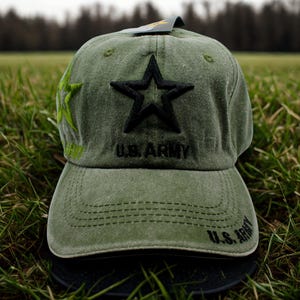 U.S Army Hat. US Army Green Cap. Army Adjustable Baseball Cap. Military Hat for Army Vets. Army 250th Anniversary Cap. US Army Veteran Hat