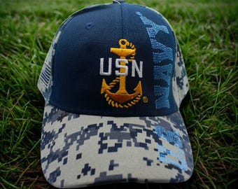 Embellished Navy Baseball Cap with Rhinestone Crest US Navy Bling Faded Blue Baseball Hat Rhinestone Anchor Navy  main image 2