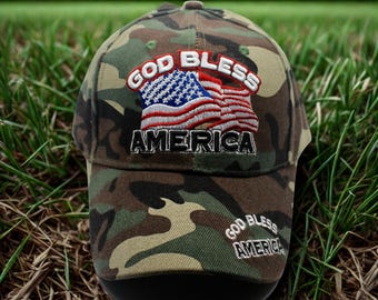 Gorra «Dios bendiga a América». Gorra patriótica de camuflaje de EE. UU. Gorra bordada con la bandera estadounidense. Gorra ajustable de EE. UU. Regalo para veteranos. Gorra con la bandera de EE. UU. Gorra para veteranos.