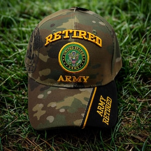U.S Army Retired Hat. US Army Cap. Army Retired Adjustable Baseball Cap. Military Hat for Army Vets. US Army 250th Anniversary Cap. Camo Cap