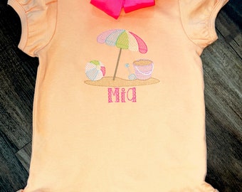 Girl’s beach T-shirt with embroidered monogram name / personalized / gift / summer tee / shirt / summer / vacation /