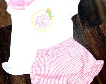 T-shirt princesse fille avec nom monogramme brodé fée clochette / personnalisé / cadeau / t-shirt d'été / chemise / bébé / tout-petit /