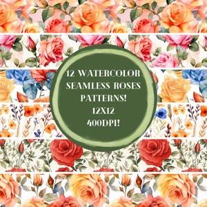 Rose Digital Paper | Flower Backgrounds | Scrapbook Papers | Seamless Patterns | DIY Craft | Floral Sublimation| 12 Designs
