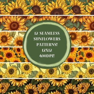 Sunflower Digital Paper | sunflower Backgrounds | Scrapbook Papers | Seamless Patterns | DIY Craft | Floral Sublimation| 12 Designs