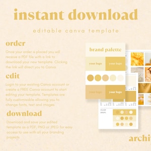 Brand Colour Palette Template - Editable Canva Template - Small Business Branding - Yellow - Etsy