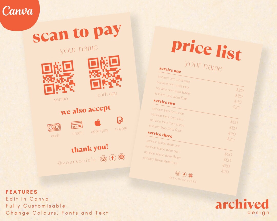 Buy QR Code Sign Template Scan to Pay Sign and Price List Template ...