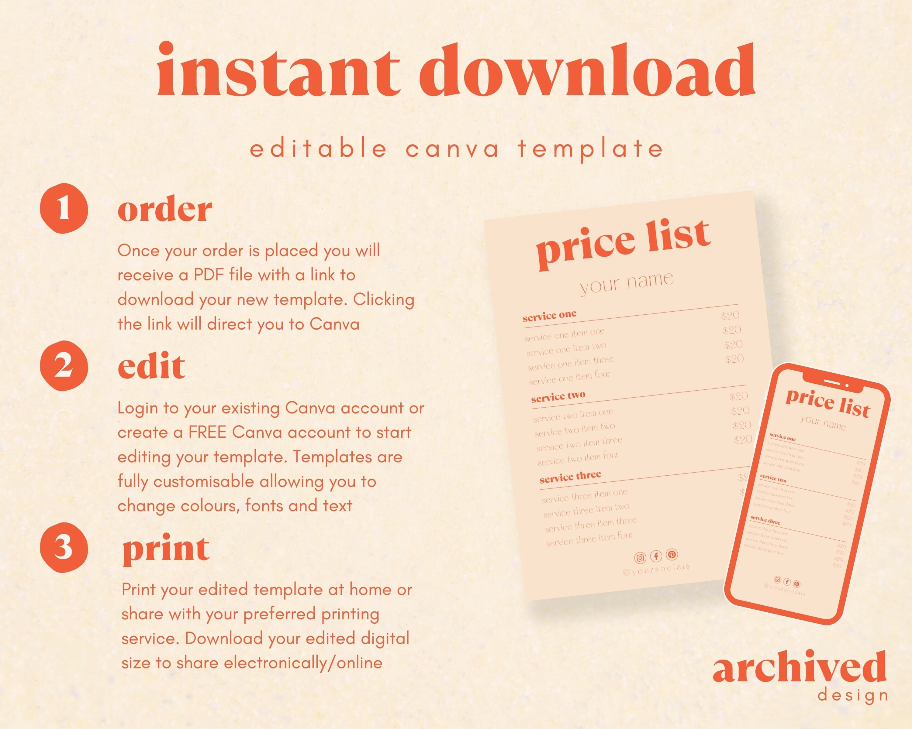 Price List Template - Editable Canva Template - Small Business Pricing ...