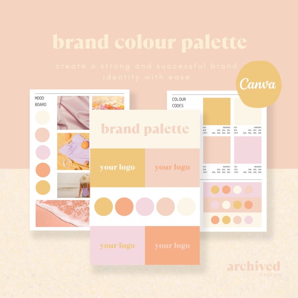 Brand Colour Palette Template - Editable Canva Template - Small Business Branding - Soft Pink