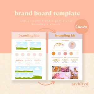 Plantilla del kit de marca del tablero de marca - Plantilla Canva editable - Tablero de estado de ánimo de pautas de marca para pequeñas empresas
