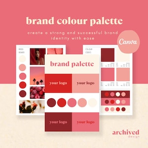 Brand Colour Palette Template - Editable Canva Template - Small Business Brand Board Branding Kit - Raspberry