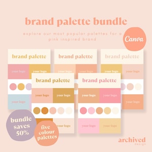 Brand Colour Palette Bundle - Five Canva Colour Palette Templates - Small Business Brand Board Branding Kit - Hint of Pink Collection