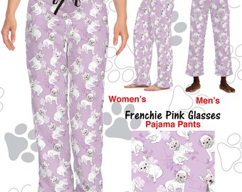 Frenchie Pink Glasses Pajama Pants, Dog Mom Gift, Bridesmaid Gift, French Bulldog Lover, Birthday Gift, Frenchie Dad Mom, Frenchie Mama, Pjs