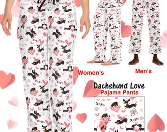 Dachshund Love Pajama Pants, Dog Mom Gift, Bridesmaid Gift, Dachshund Lover, Birthday Gift, Pjs, Dachshund Dad Mom, Dachshund Gift, Animal