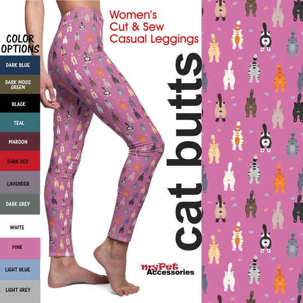 Cat Butts Damen Cut & Sew Casual Leggings, Katzenmama, Brautjungfer Geschenk, Katzenliebhaber, Geburtstagsgeschenk, Jahrestag, Kätzchen, Tierliebhaber, Katzengeschenk