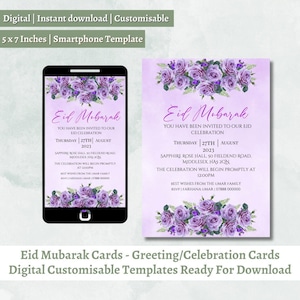 Eid Mubarak Card Template: Floral Greeting, Printable (Digital Download)