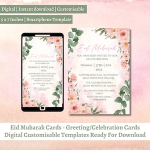 Eid Mubarak Invitation Card: Floral Template (Digital Download)