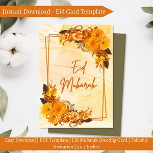 Floral Gold Eid Mubarak Invitation Template (PDF Printable)