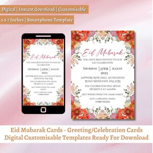 Floral Eid Mubarak Invitation Template: Printable Card (Digital Download)