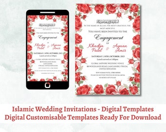 Plantilla floral de invitación de boda islámica: Bismillah árabe (descarga digital)