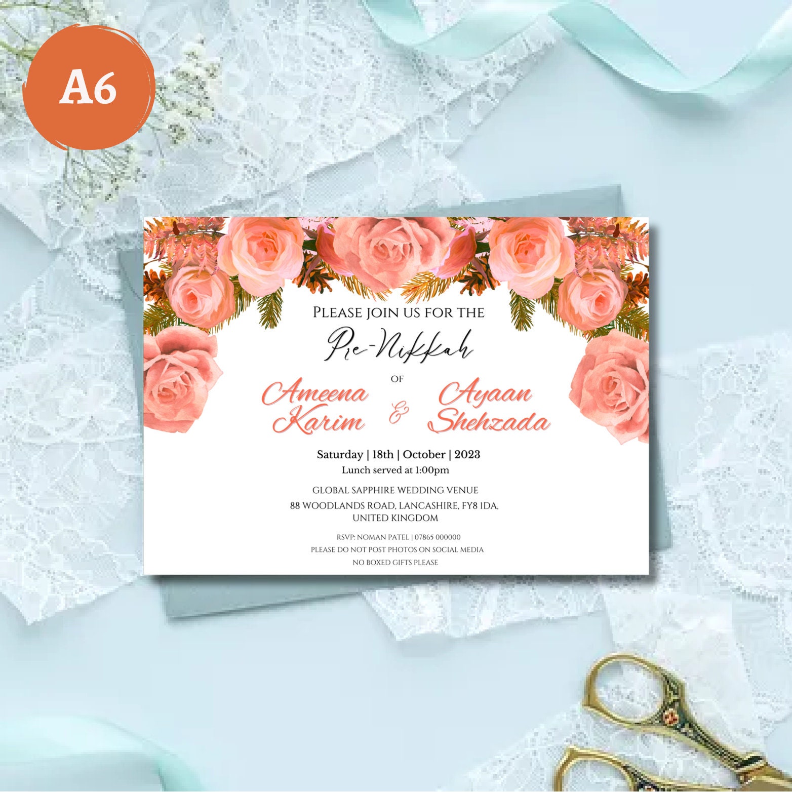 Floral Islamic Wedding Invitation Suite: Customizable Template