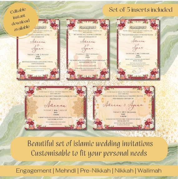 Editable Nikkah Wedding Invitation Floral Frame Islamic 