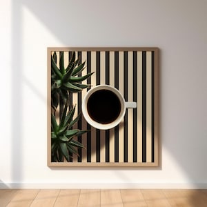 Kaktus und Kaffee DRUCKBARE KUNST mit Retro-Nadelstreifen. Digitale Wandkunst. Küchen Dekor. Post Modern Poster Art.