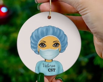 Ceramiczna ozdoba na salę operacyjną dla techników chirurgicznych i pielęgniarek sali operacyjnej, spersonalizowana, bez ochrony oczu, pracownicy służby zdrowia, Boże Narodzenie