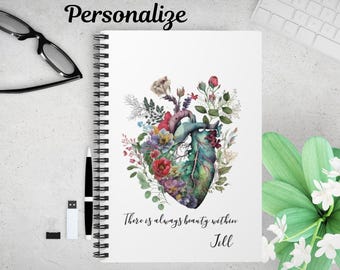 Spiral Notebook Anatomical Heart Flower Anatomy, Custom Notebook, Dziennik podróży, Pielęgniarka podróżna, RN, Dziennik dla kobiet, Prezenty dla przyjaciółek