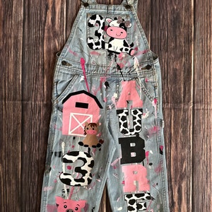 Barnyard Animals Custom Birthday Overalls- custom overalls (barnyard animal inspired custom denim overalls)
