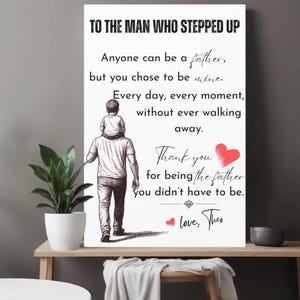 Personalized Stepped Up Dad Canvas, Custom Step Dad Gift, Bonus Dad Sign, Father’s Day Gift for Stepdad, Custom Dad Wall Art