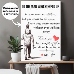 Personalized Stepped Up Dad Canvas, Custom Step Dad Gift, Bonus Dad Sign, Father’s Day Gift for Stepdad, Custom Dad Wall Art