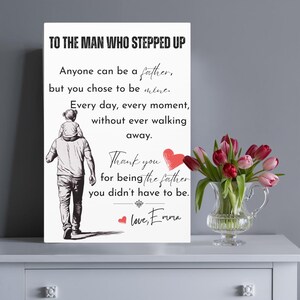 Personalized Stepped Up Dad Canvas, Custom Step Dad Gift, Bonus Dad Sign, Father’s Day Gift for Stepdad, Custom Dad Wall Art