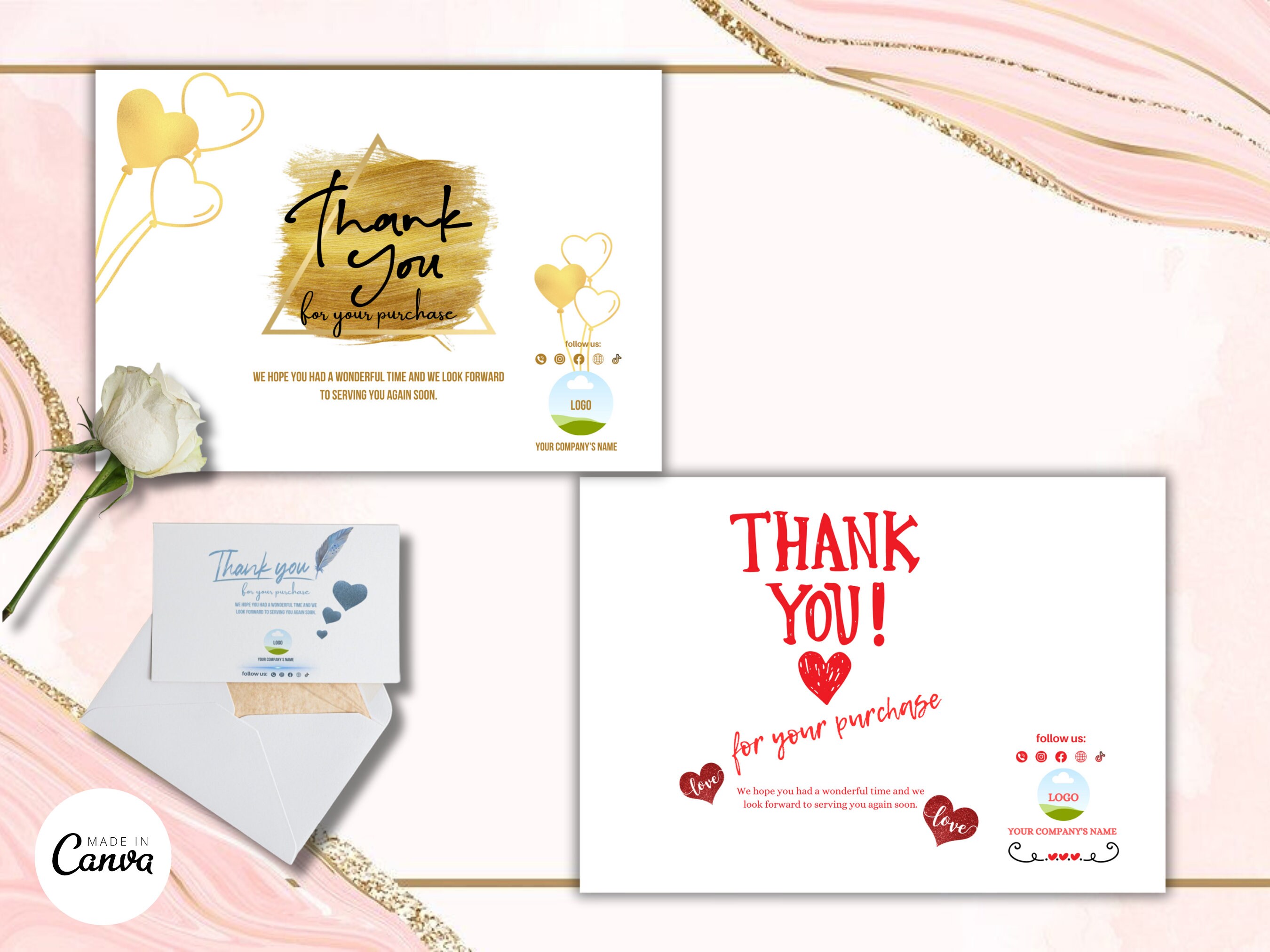 10 Editable Thank You for Your Purchase Card Canva Template - Etsy