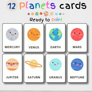 12 Solar System Flashcards, Planets Flashcards, Solar System, Flashcards Printable, Planets Printable, Kids Flashcards, Printable Flashcards